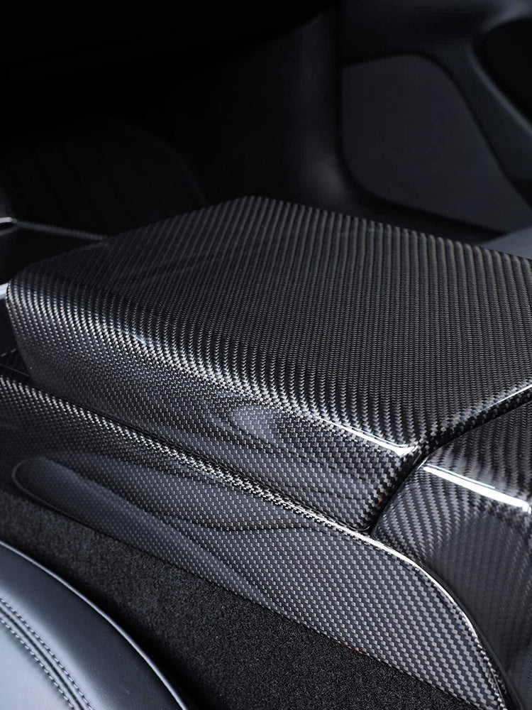 Carbon Fiber Armrest Box Panel Frame Cover for Tesla Model Y Juniper (2025)