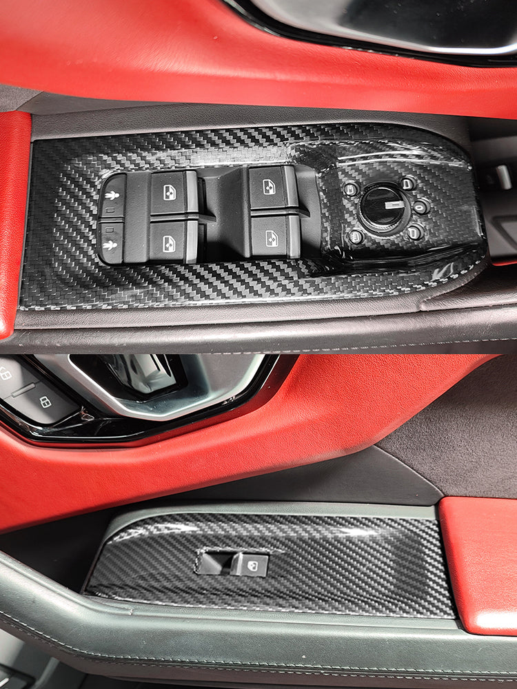 Caches de commutateurs de vitres en fibre de carbone pour Lamborghini Urus (2018-2025, 4 pièces)