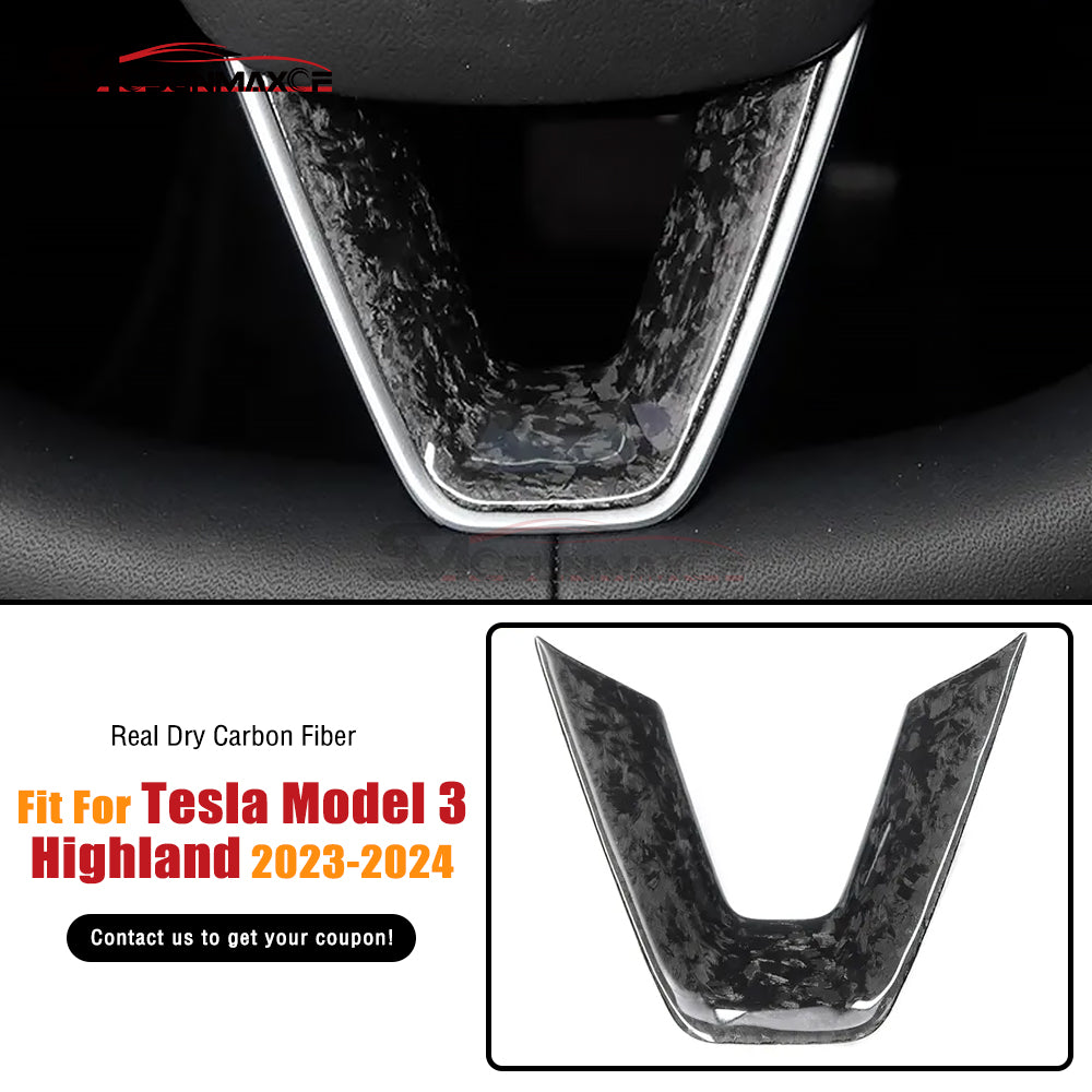 Tesla Model 3 Highland 2023-2024 Forged Carbon Fiber Steering Wheel Trim Cover