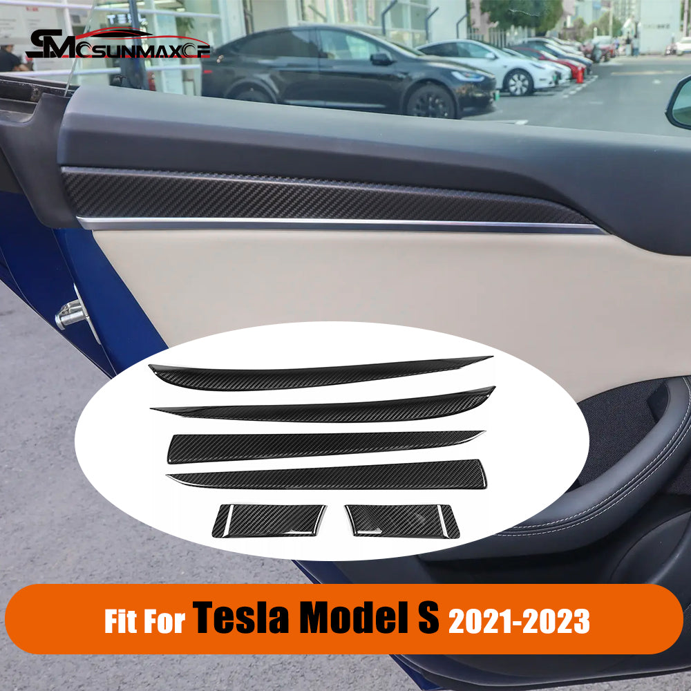 Tesla Model S 2021-2024 Real Carbon Fiber Door Trim & A-Pillar Covers (6PCS)