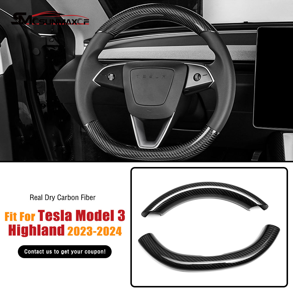 Housse de volant en fibre de carbone véritable pour Tesla Model 3 Highland 2024