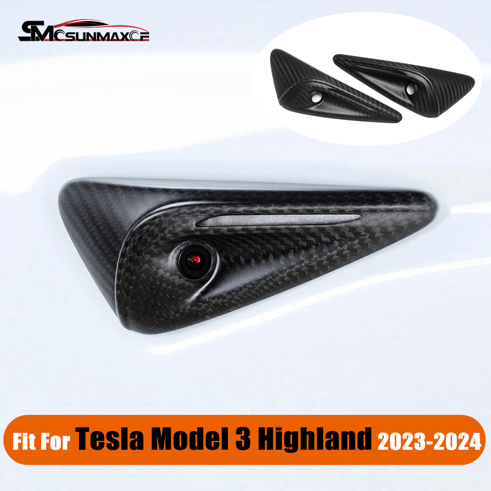 Cache-caméra latéral en fibre de carbone véritable pour clignotants Tesla Model 3 Highland 2023-2024