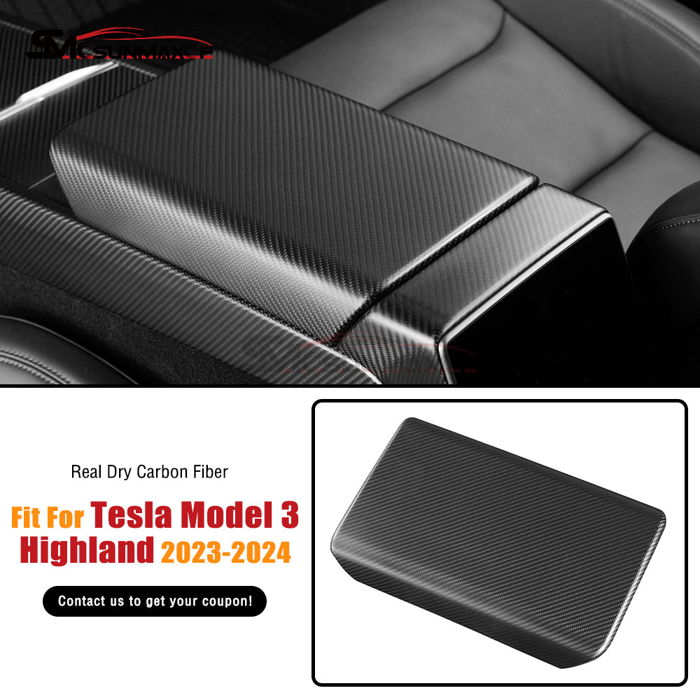 Housse d'accoudoir central en fibre de carbone pour Tesla Model 3 Highland 2024