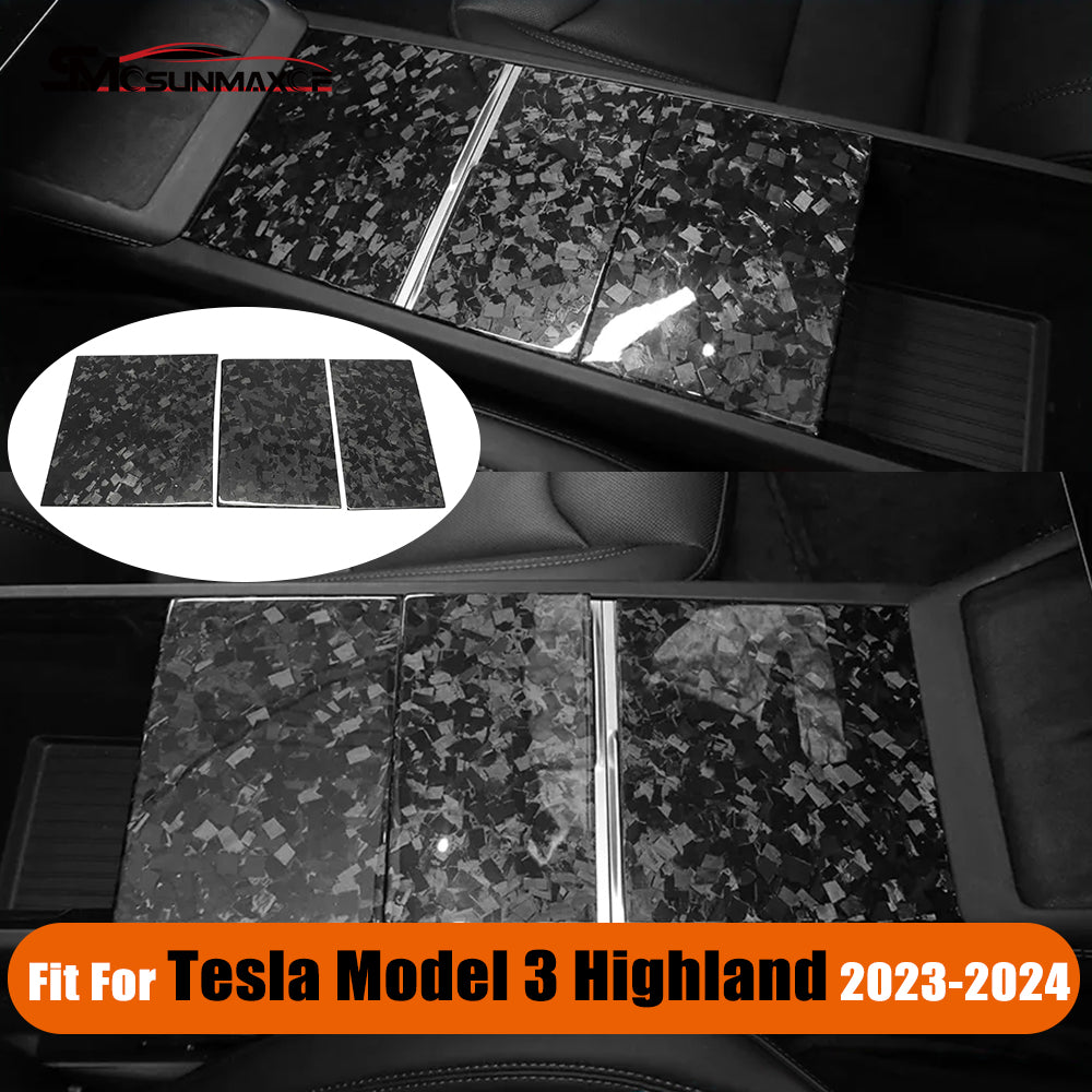 Caches de console centrale en fibre de carbone forgée pour Tesla Model 3 Highland 2024 (3 pièces)