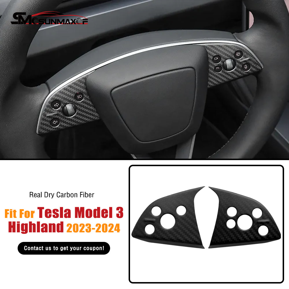 Housse de volant en fibre de carbone véritable pour Tesla Model 3 Highland 2024
