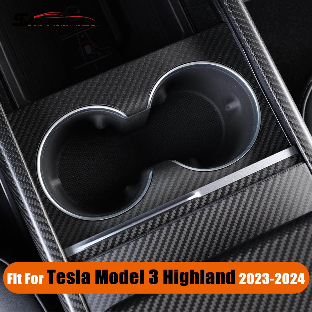 Cache porte-gobelet en fibre de carbone véritable pour console centrale Tesla Model 3 Highland 2024