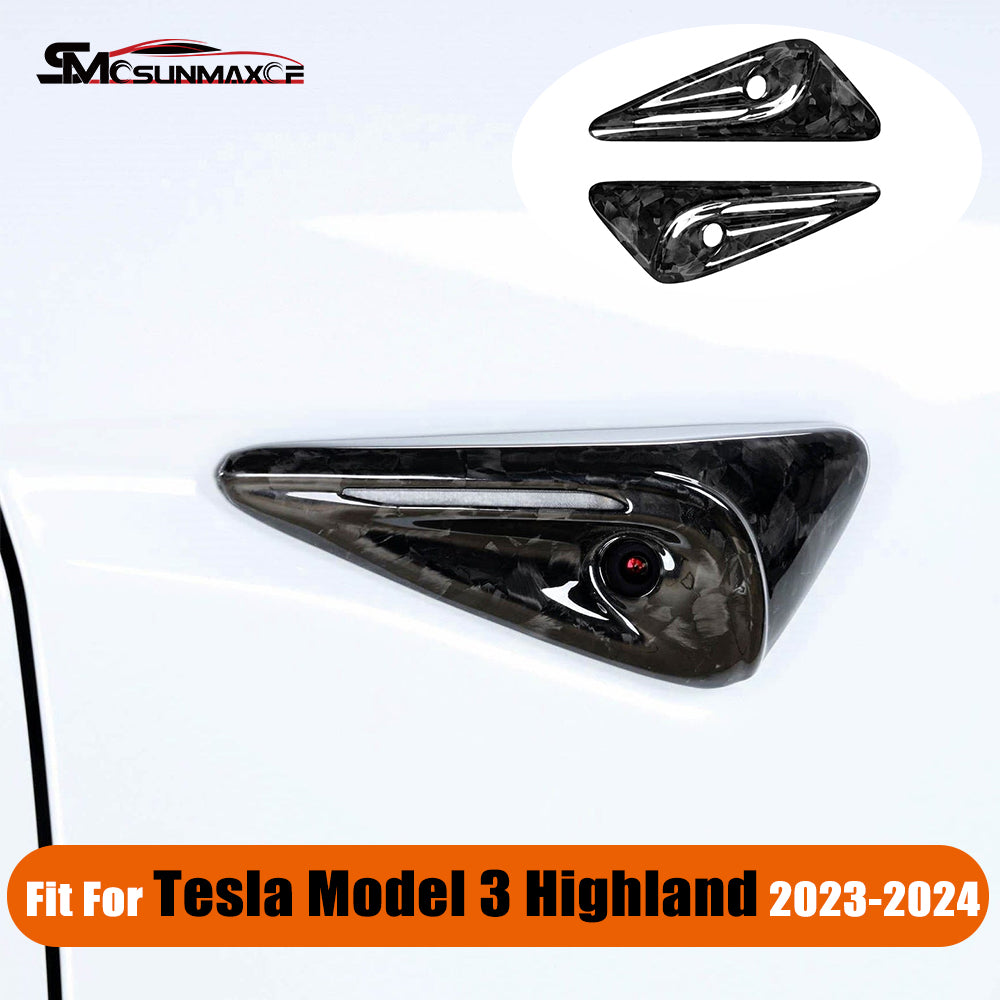 Cadre de protection de caméra d'aile latérale en fibre de carbone forgée pour Tesla Model 3 Highland 2024