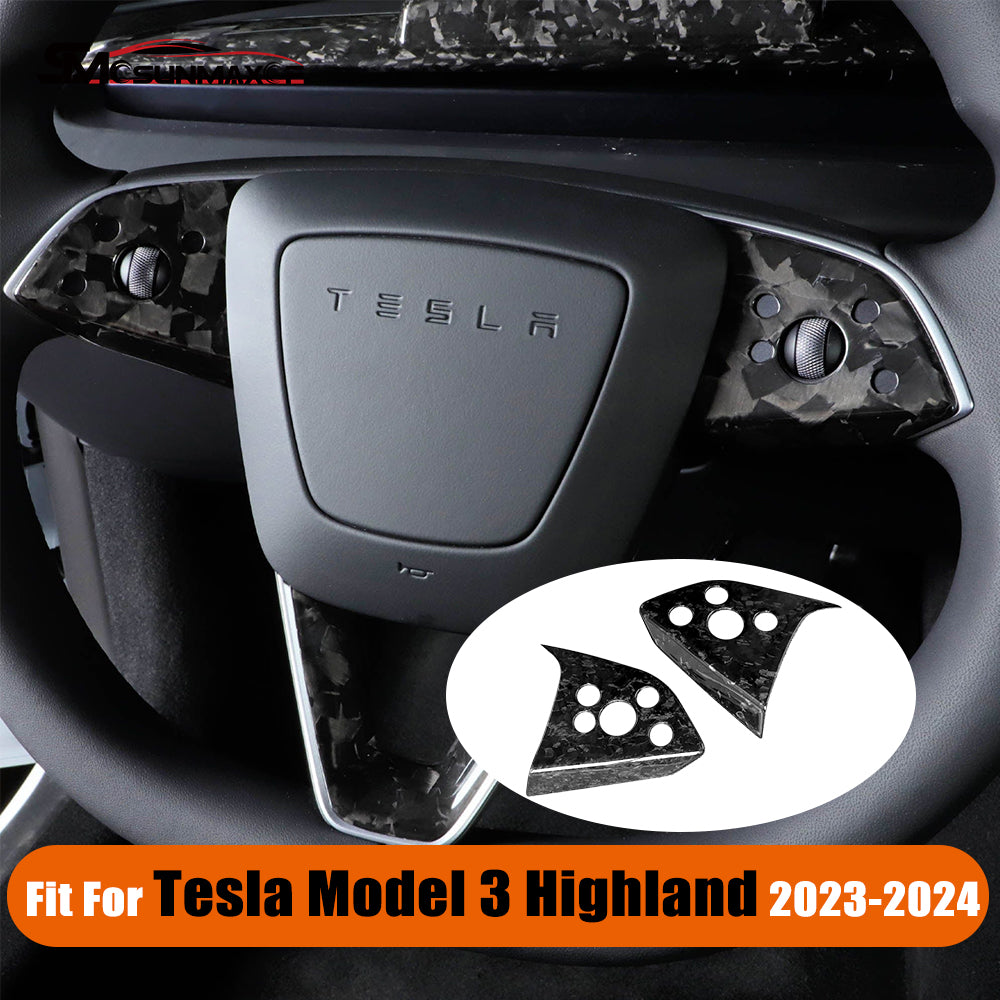 Housse de volant en fibre de carbone forgée pour Tesla Model 3 Highland 2024