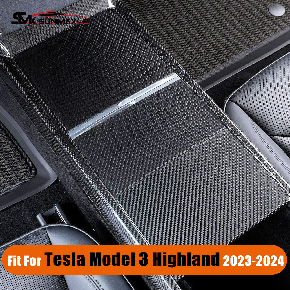 Garniture de console centrale en fibre de carbone véritable pour Tesla Model 3 Highland 2024, 3 pièces