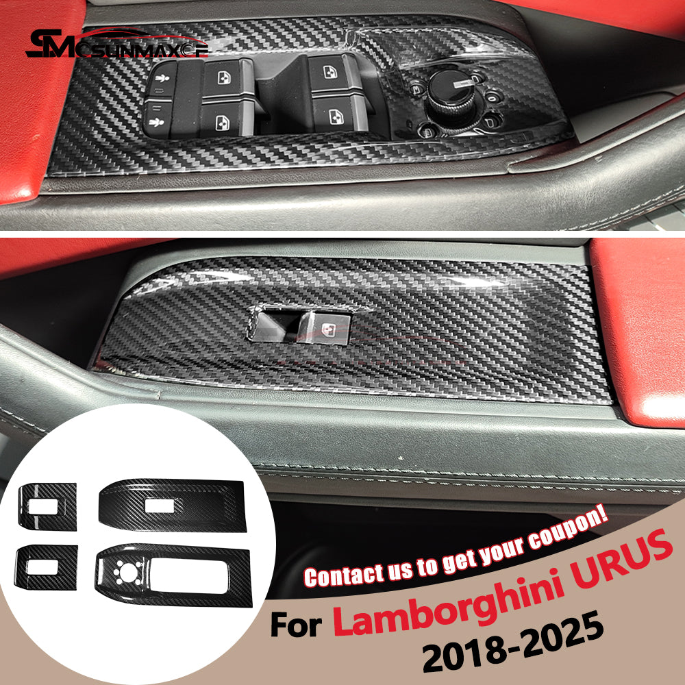 Caches de commutateurs de vitres en fibre de carbone pour Lamborghini Urus (2018-2025, 4 pièces)