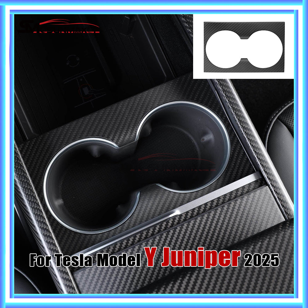 Real Carbon Fiber Front Cup Holder Panel Cover for Tesla Model Y Juniper (2025)
