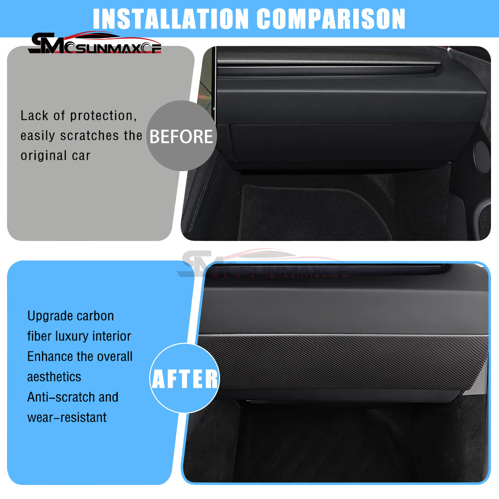 LHD Real Carbon Fiber Glove Box Panel Cover for Tesla Model Y Juniper (2025)