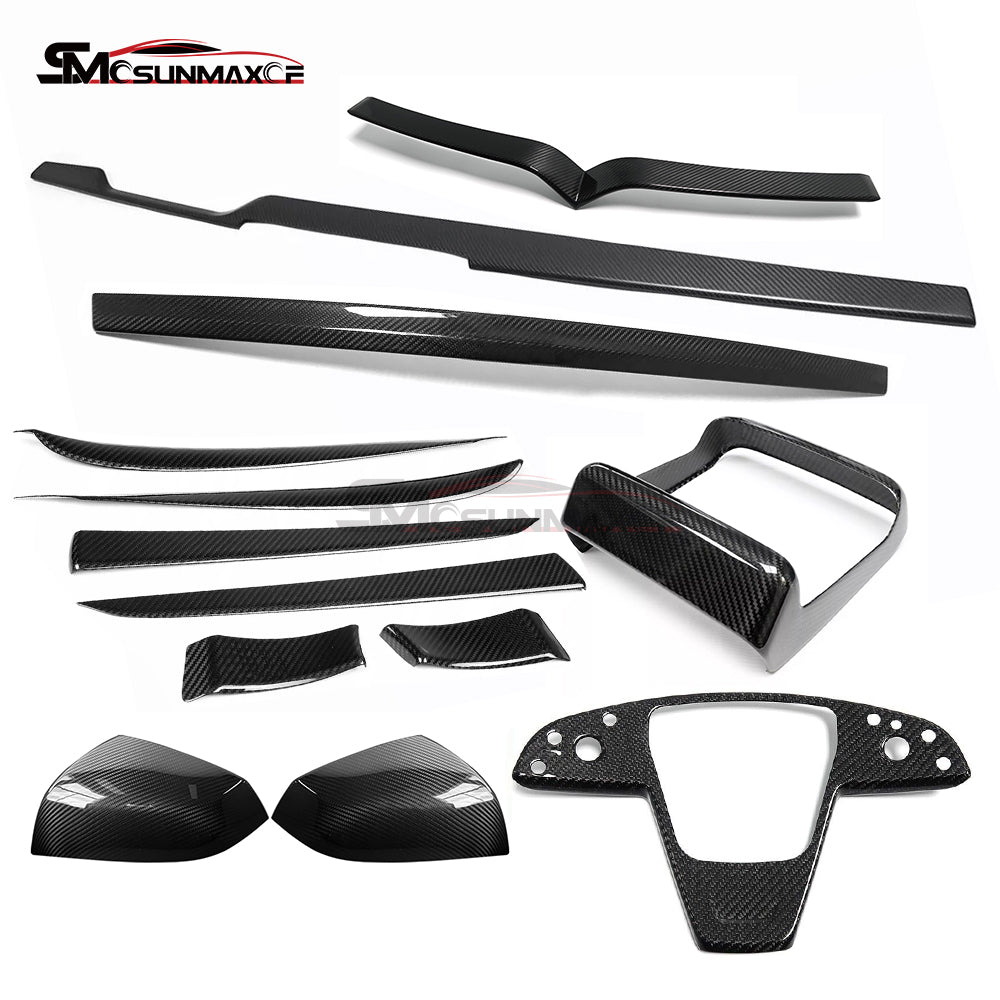 Tesla Model S 2021-2024 Real Carbon Fiber Door Trim & A-Pillar Covers (6PCS)