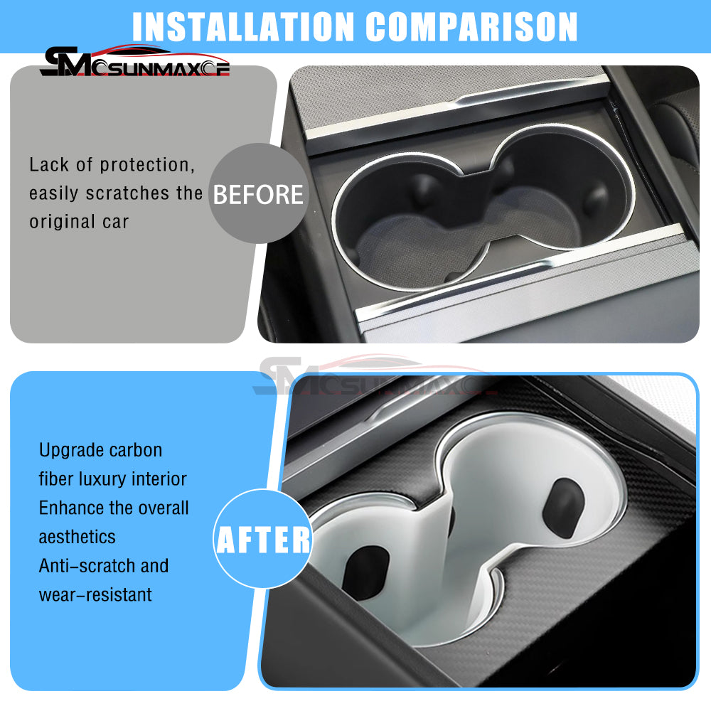 Real Carbon Fiber Front Cup Holder Panel Cover for Tesla Model Y Juniper (2025)
