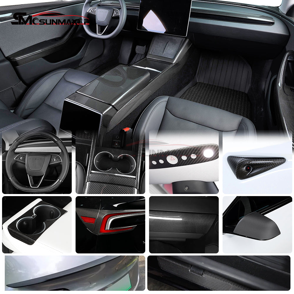 Tesla Model 3 Highland 2023-2024 Forged Carbon Fiber Steering Wheel Trim Cover