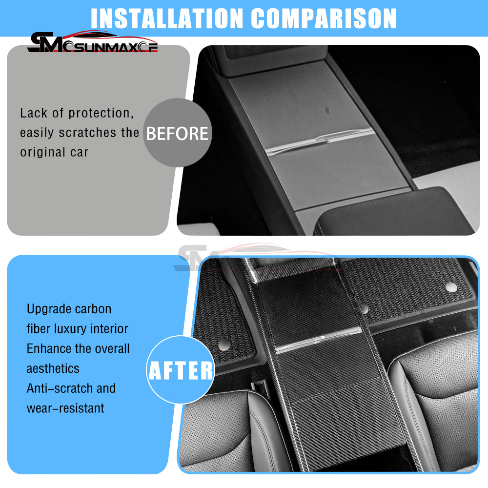 3pcs Real Carbon Fiber Center Console Panel Cover for Tesla Model Y Juniper (2025)