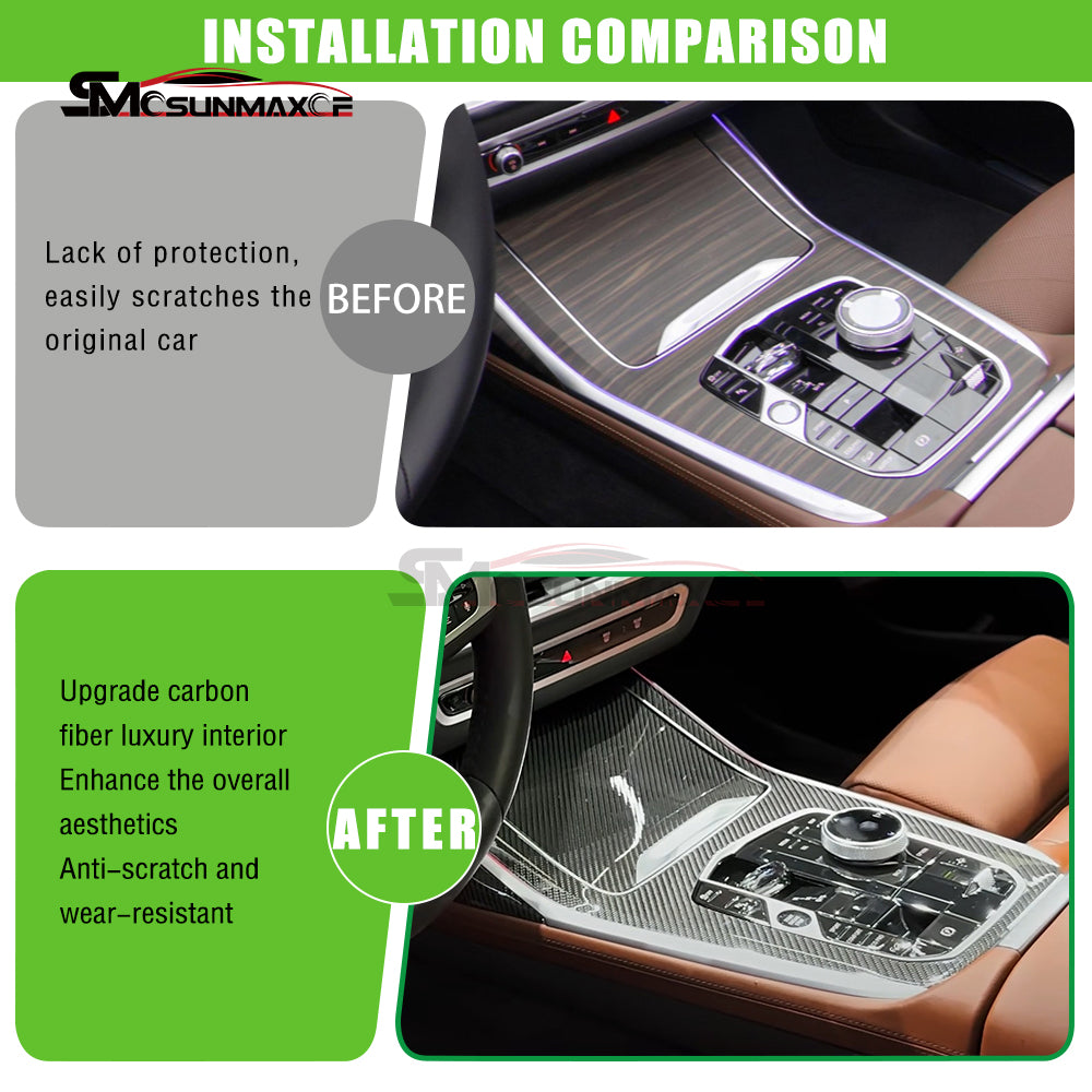 Real Carbon Fiber Center Console Panel Frame Cover for BMW X5 G05/X5M F95/X7 G07 (2020-2025)