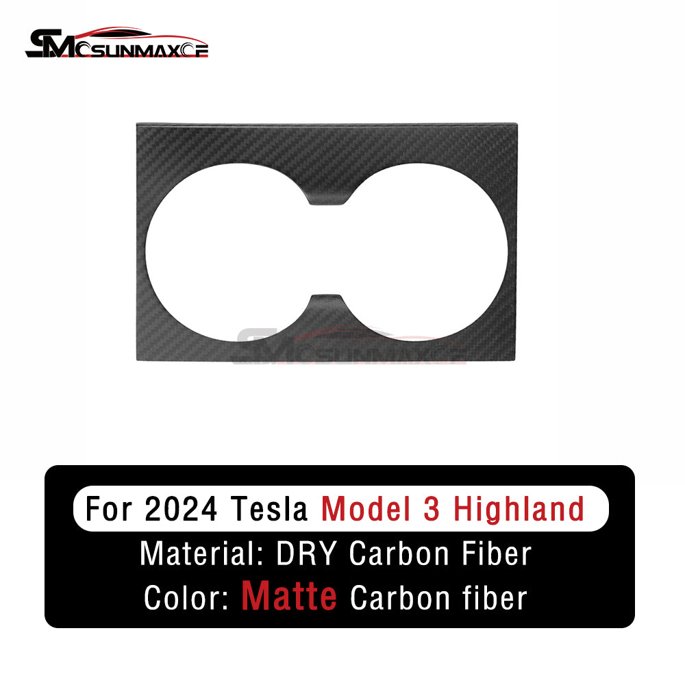 Cache porte-gobelet en fibre de carbone véritable pour console centrale Tesla Model 3 Highland 2024