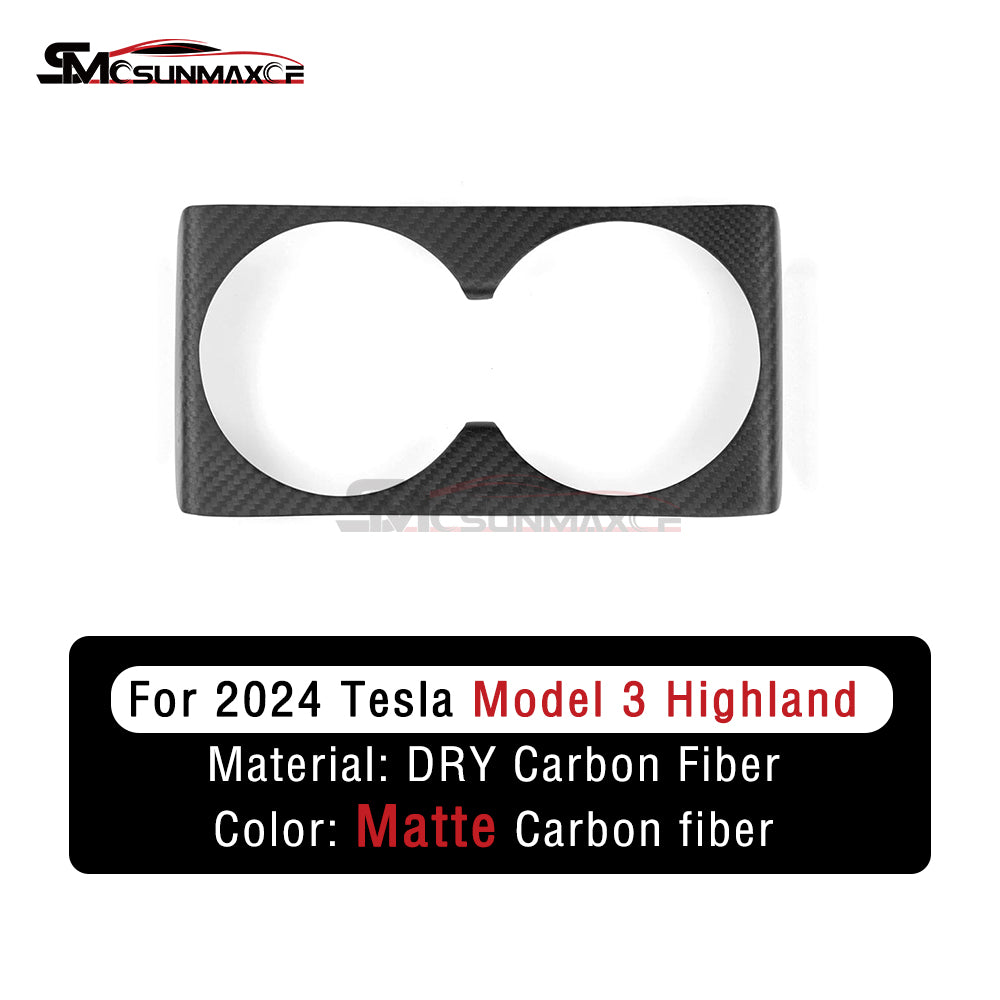 Cadre de panneau de porte-gobelet de siège arrière en fibre de carbone pour Tesla Model 3 Highland 2024