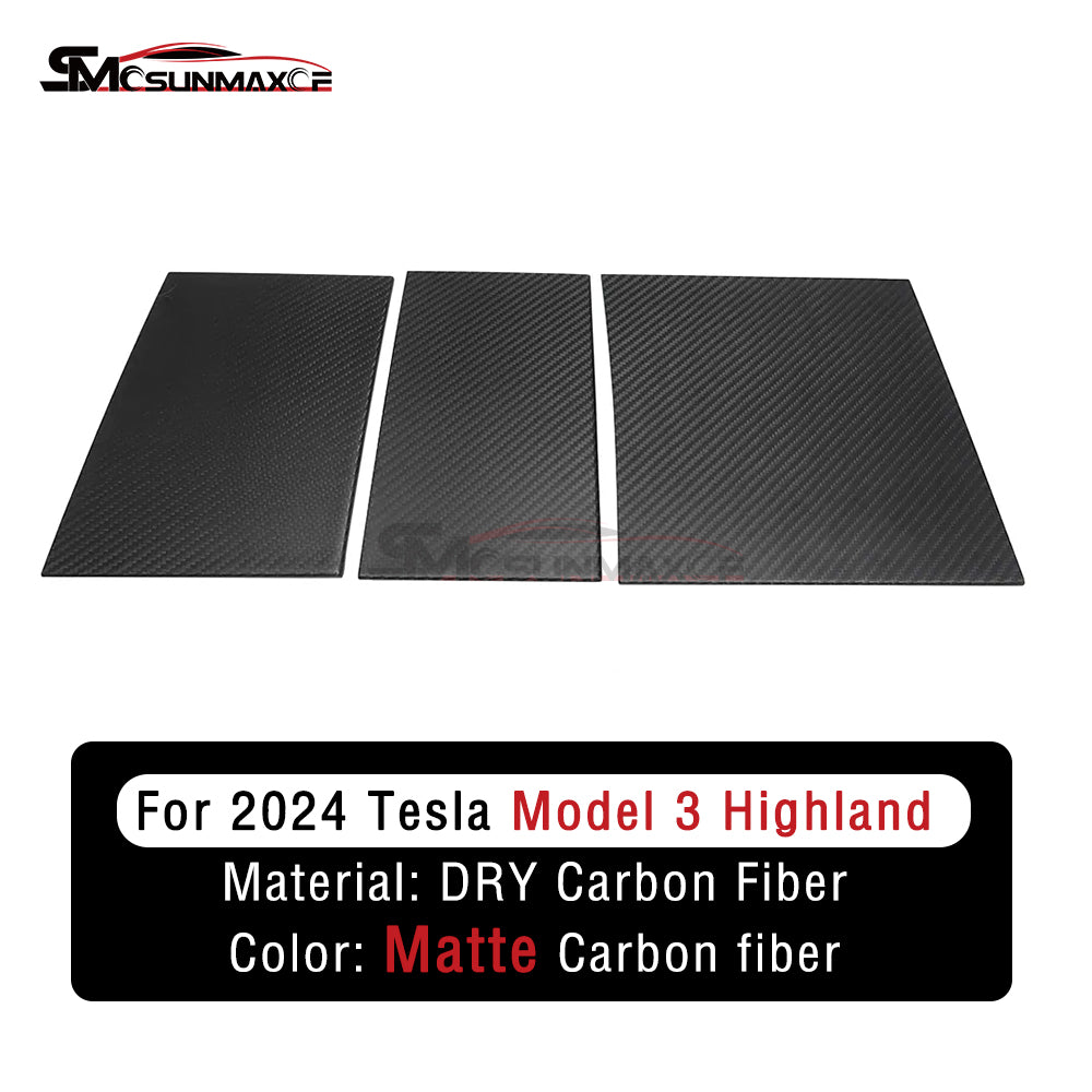 Garniture de console centrale en fibre de carbone véritable pour Tesla Model 3 Highland 2024, 3 pièces