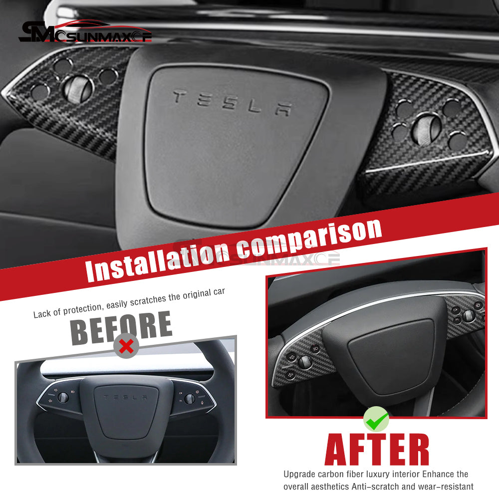 Housse de volant en fibre de carbone véritable pour Tesla Model 3 Highland 2024