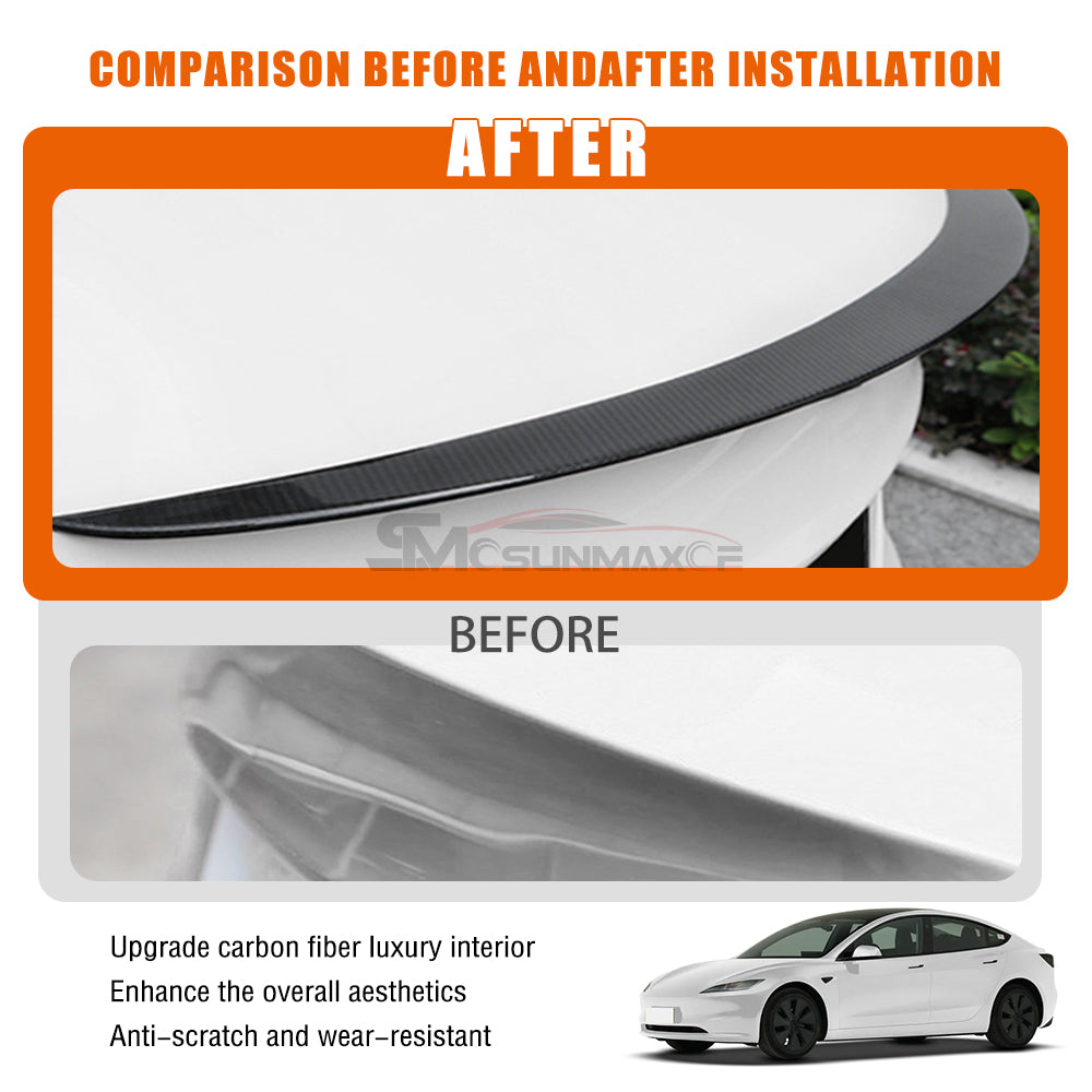 Aileron de coffre arrière en fibre de carbone véritable pour Tesla Model 3 Highland 2024