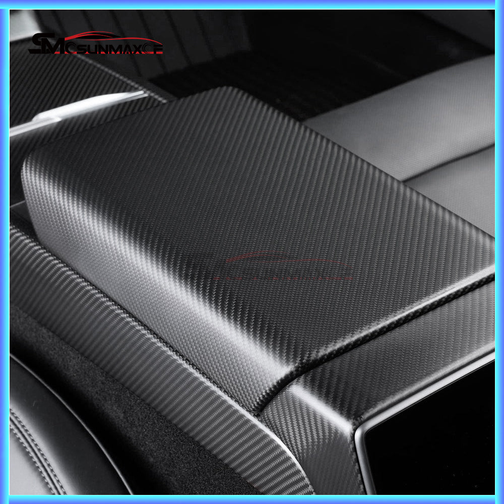 Carbon Fiber Armrest Box Panel Frame Cover for Tesla Model Y Juniper (2025)