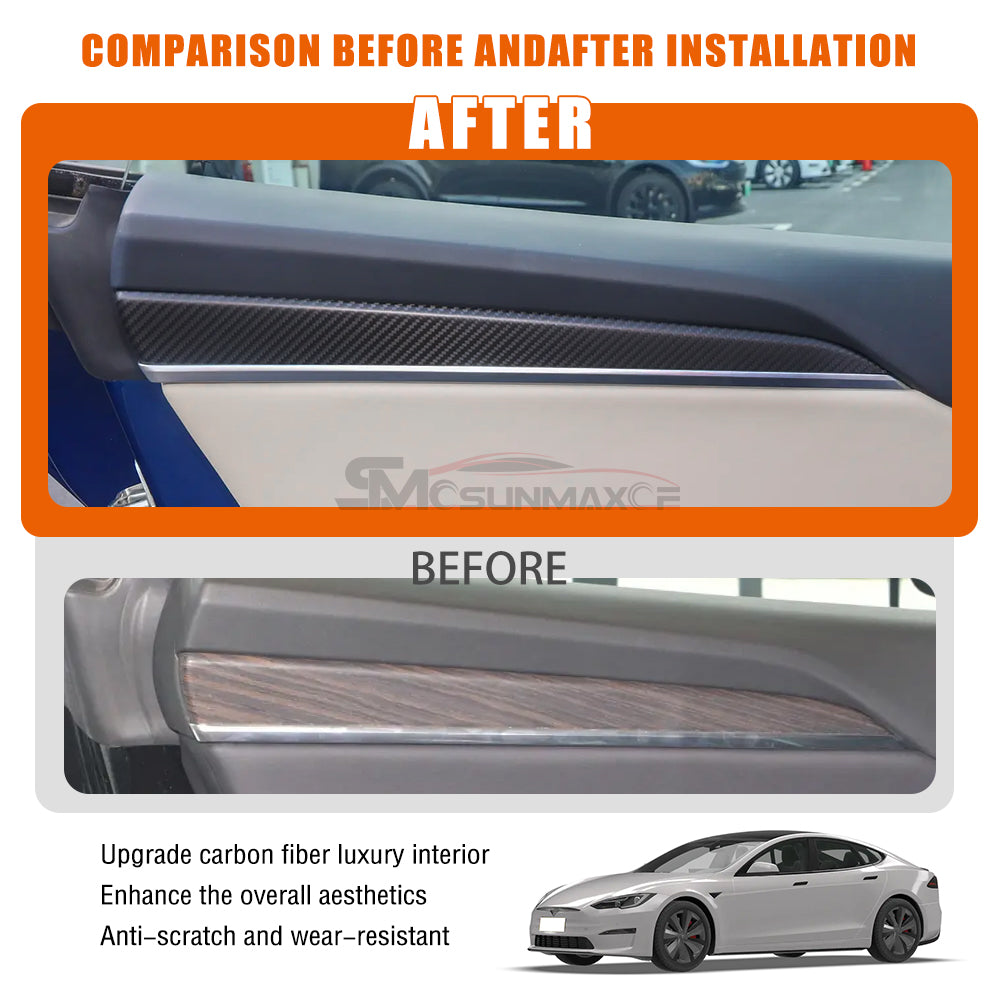 Tesla Model S 2021-2024 Real Carbon Fiber Door Trim & A-Pillar Covers (6PCS)