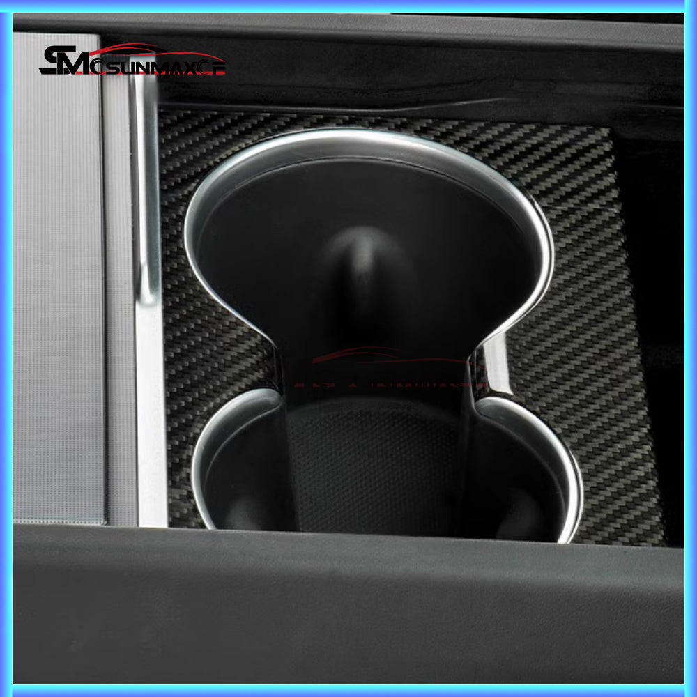 Real Carbon Fiber Front Cup Holder Panel Cover for Tesla Model Y Juniper (2025)