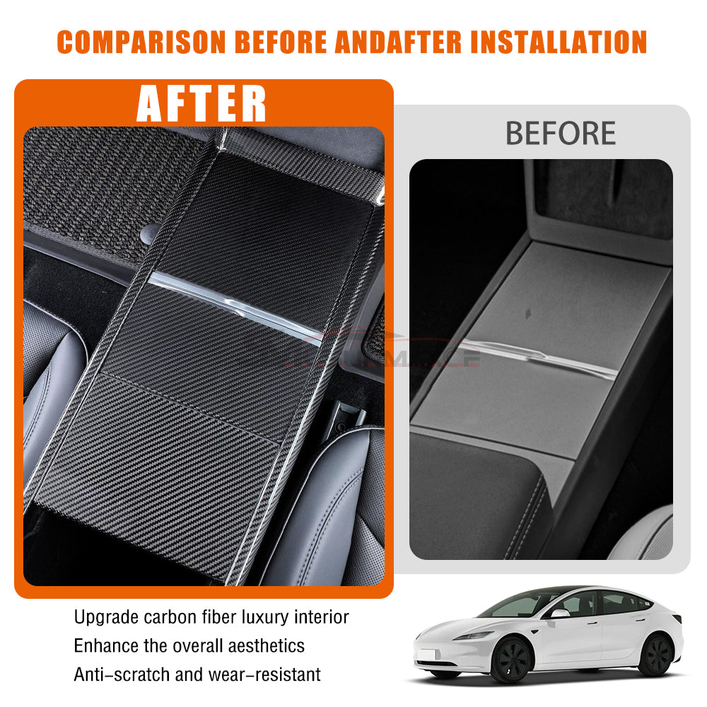 Garniture de console centrale en fibre de carbone véritable pour Tesla Model 3 Highland 2024, 3 pièces