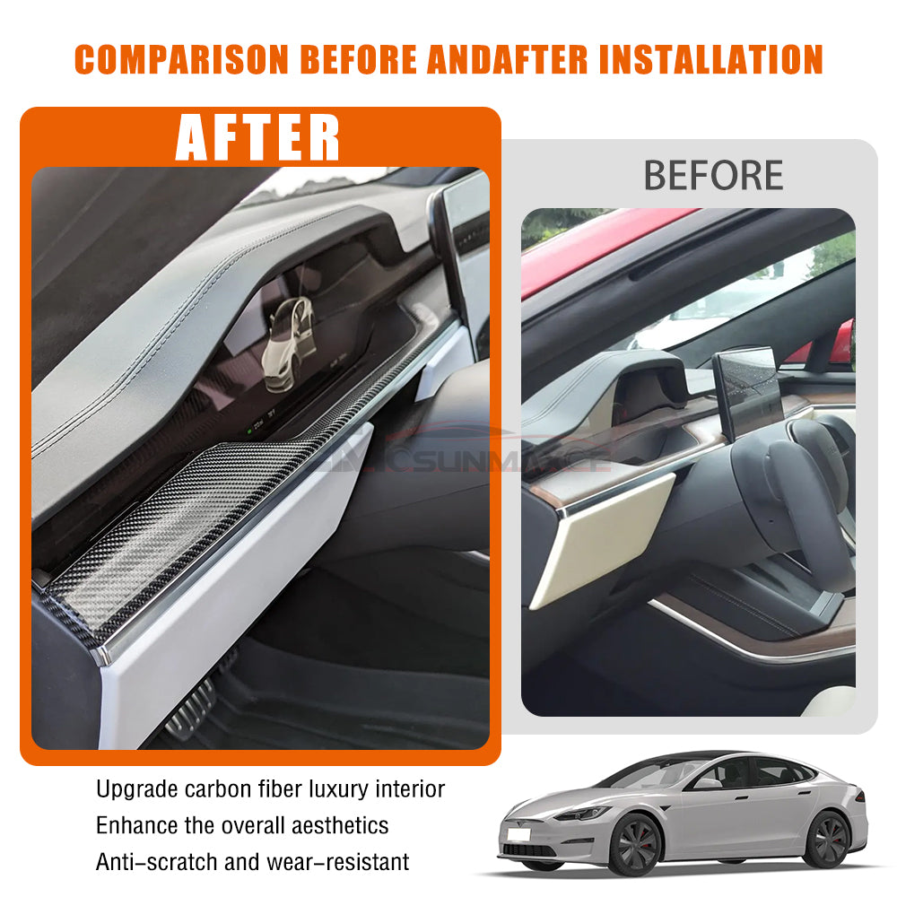 Tesla Model S/X 2021-2023 LHD Carbon Fiber Dashboard Strips & Center Console Trim