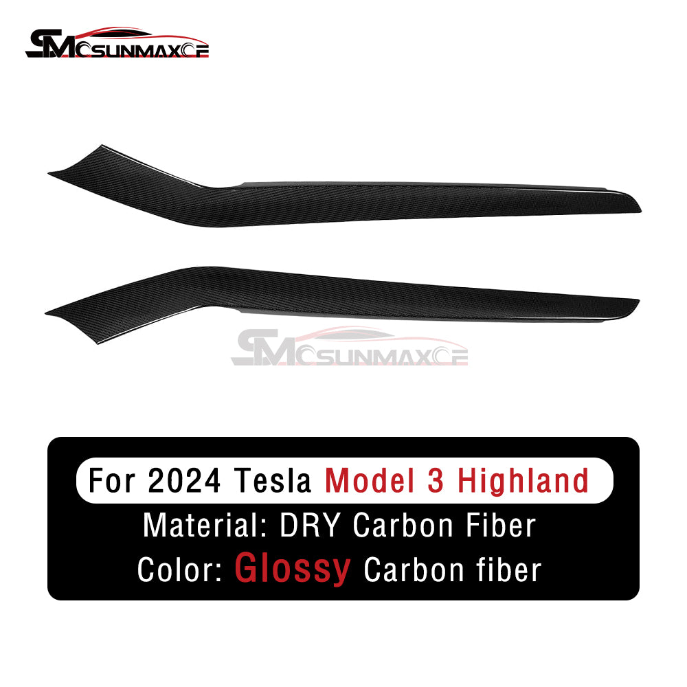 Panneau de garniture latéral de levier de vitesse en fibre de carbone pour console centrale Tesla Model 3 Highland 2024