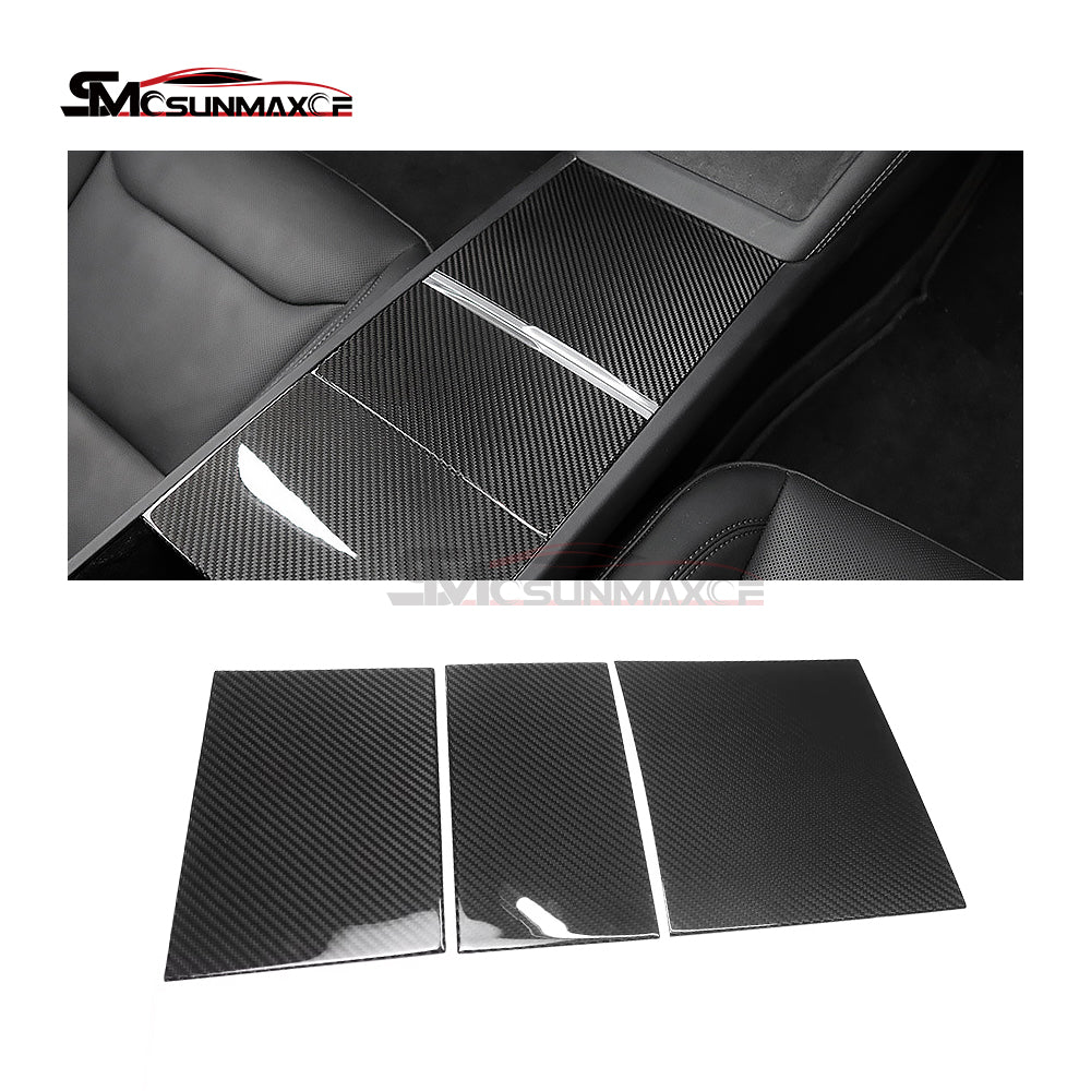 3pcs Real Carbon Fiber Center Console Panel Cover for Tesla Model Y Juniper (2025)