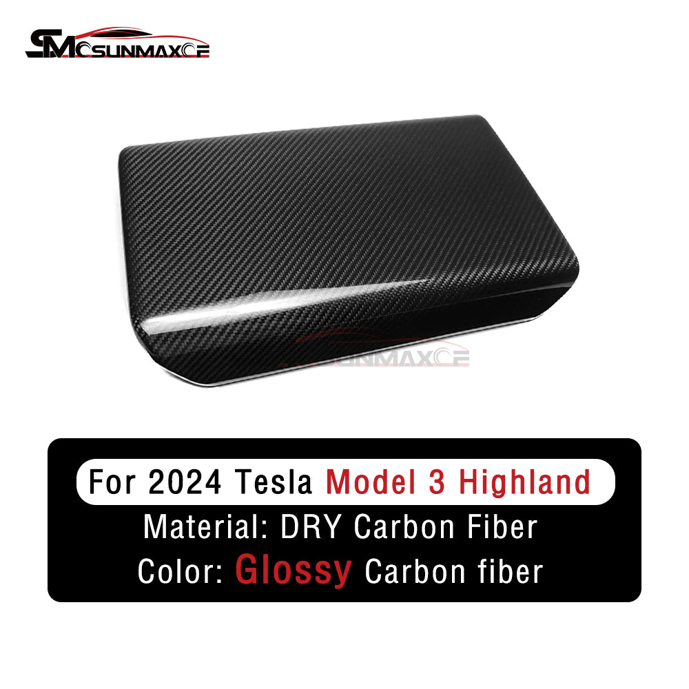 Housse d'accoudoir central en fibre de carbone pour Tesla Model 3 Highland 2024
