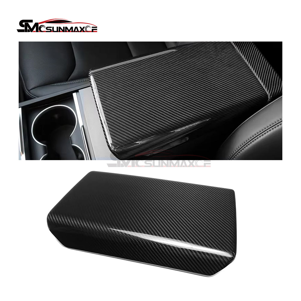 Carbon Fiber Armrest Box Panel Frame Cover for Tesla Model Y Juniper (2025)