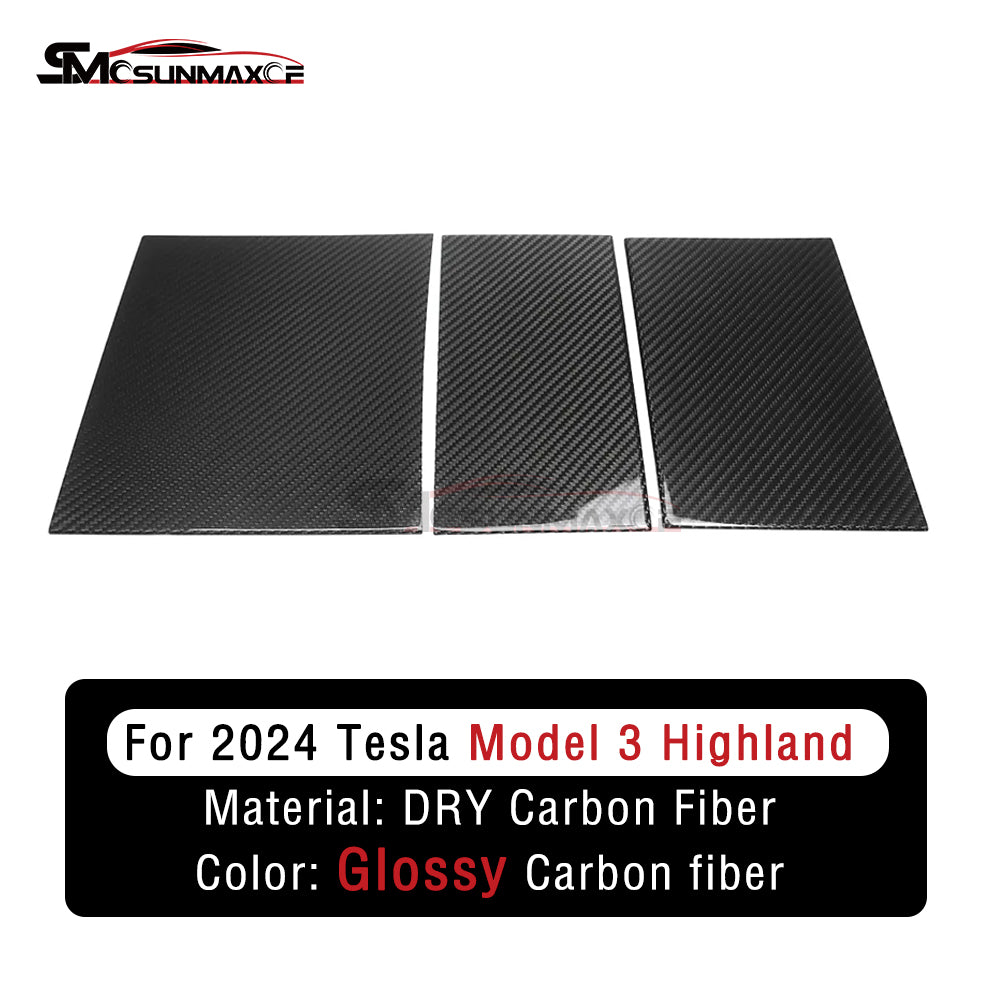 Garniture de console centrale en fibre de carbone véritable pour Tesla Model 3 Highland 2024, 3 pièces