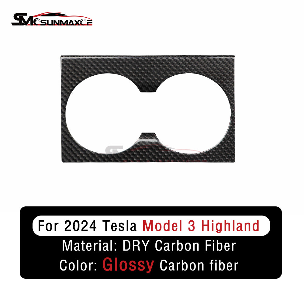Cache porte-gobelet en fibre de carbone véritable pour console centrale Tesla Model 3 Highland 2024