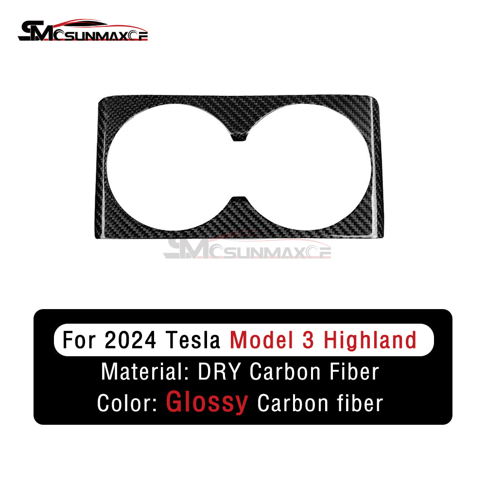 Cadre de panneau de porte-gobelet de siège arrière en fibre de carbone pour Tesla Model 3 Highland 2024