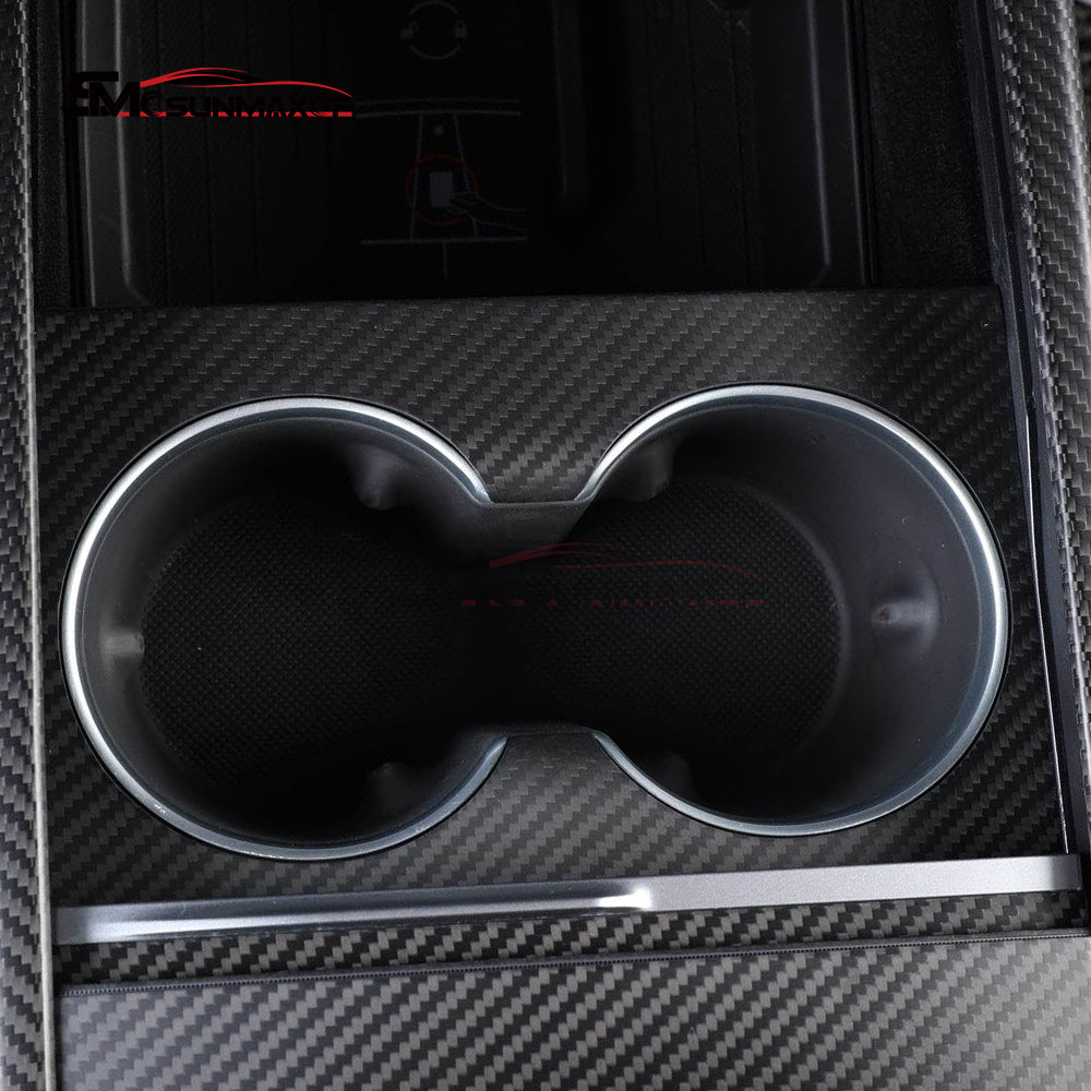 Real Carbon Fiber Front Cup Holder Panel Cover for Tesla Model Y Juniper (2025)