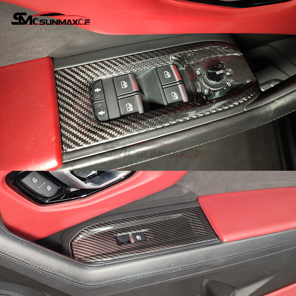 Caches de commutateurs de vitres en fibre de carbone pour Lamborghini Urus (2018-2025, 4 pièces)
