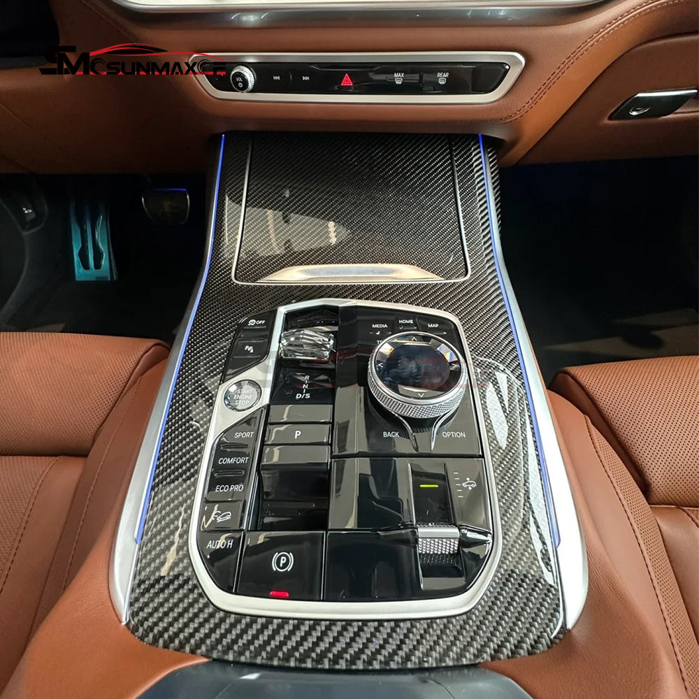 Real Carbon Fiber Center Console Panel Frame Cover for BMW X5 G05/X5M F95/X7 G07 (2020-2025)
