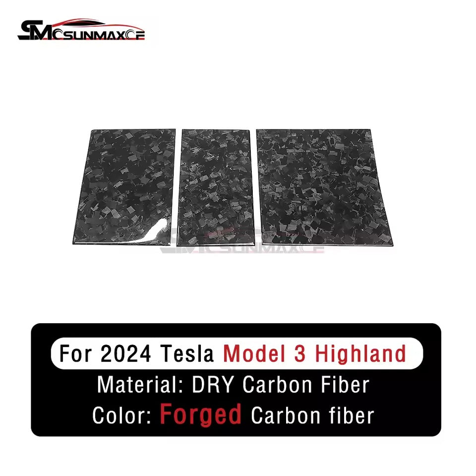 Garniture de console centrale en fibre de carbone véritable pour Tesla Model 3 Highland 2024, 3 pièces