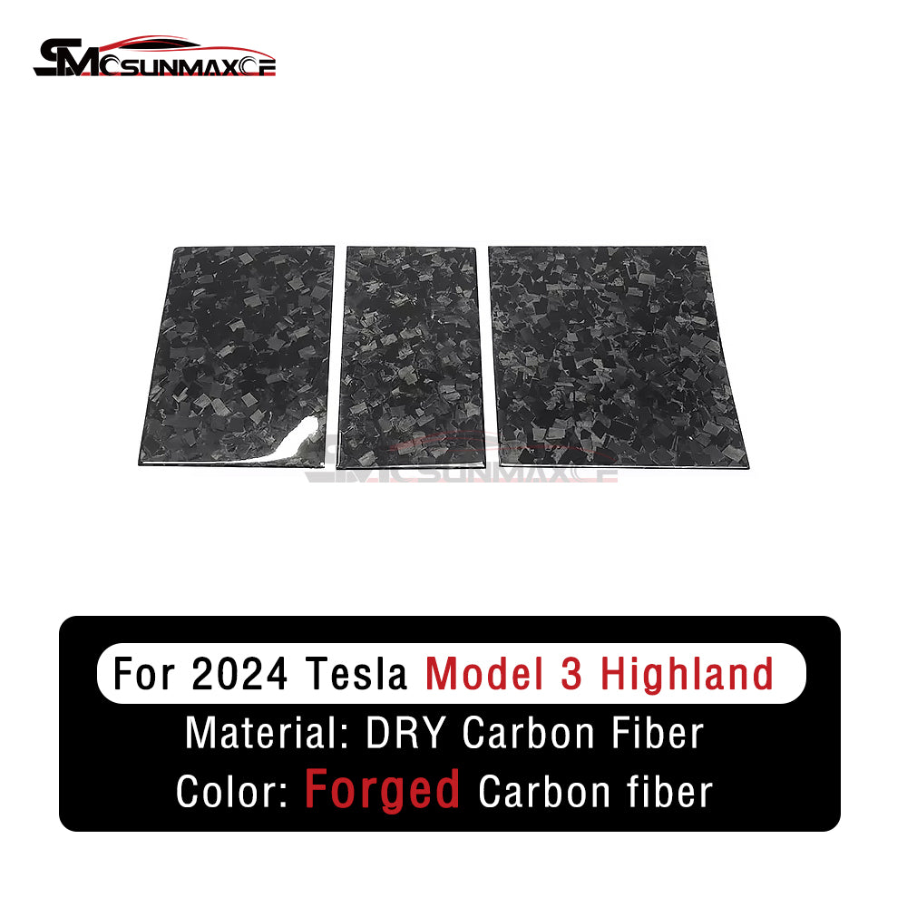 Caches de console centrale en fibre de carbone forgée pour Tesla Model 3 Highland 2024 (3 pièces)