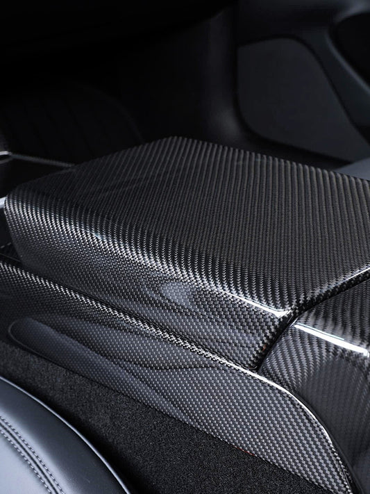 Carbon Fiber Armrest Box Panel Frame Cover for Tesla Model Y Juniper (2025)