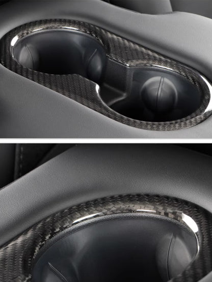 Carbon Fiber Rear Seat Cup Holder Panel Cover for Tesla Model Y Juniper (2025)