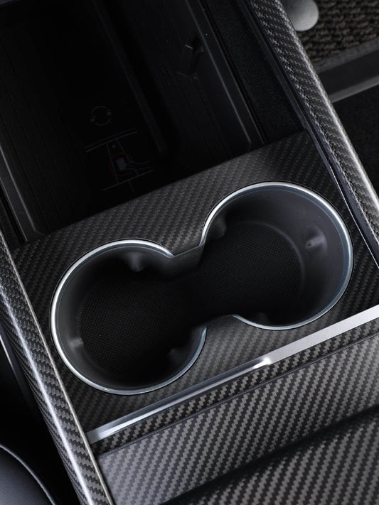 Real Carbon Fiber Front Cup Holder Panel Cover for Tesla Model Y Juniper (2025)