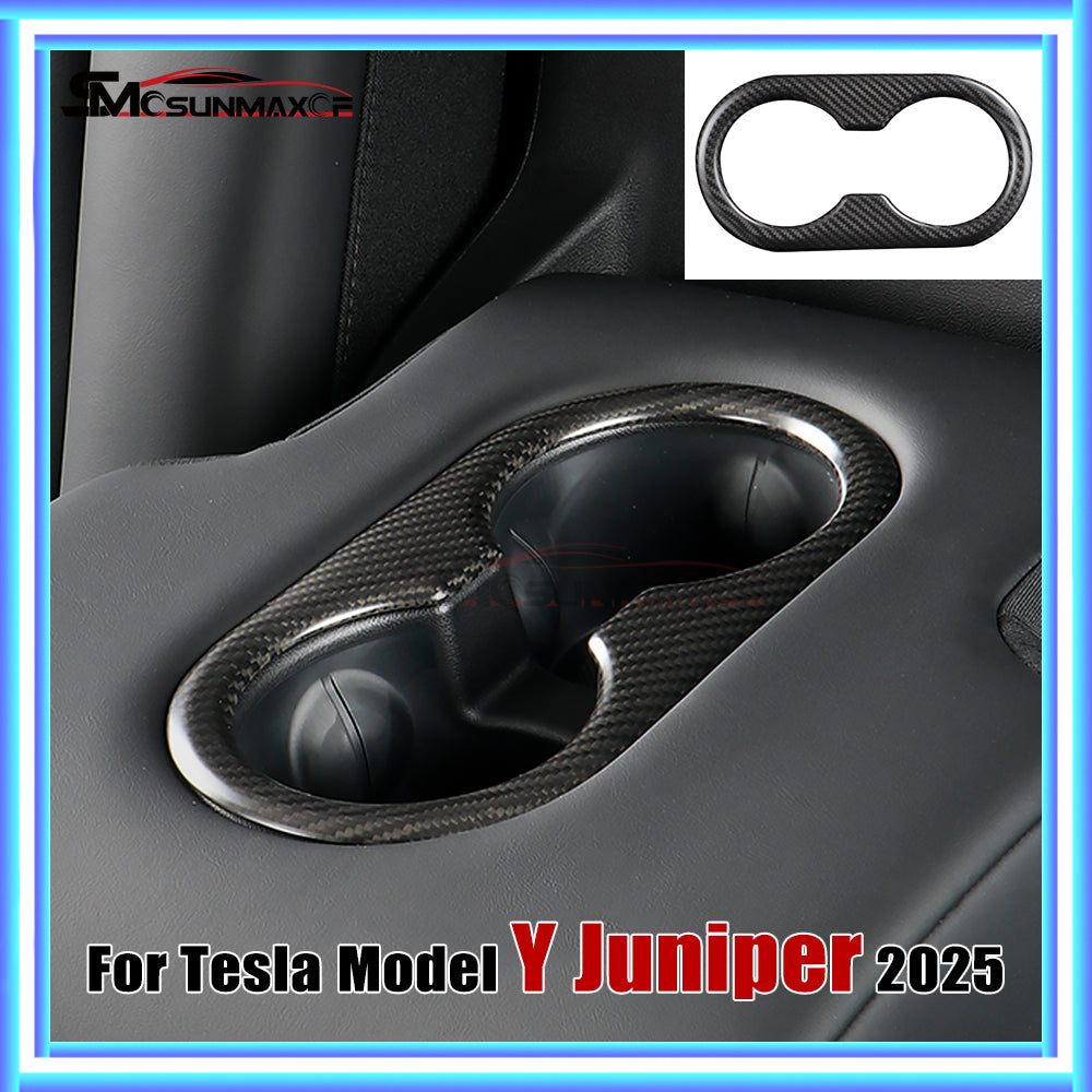 Carbon Fiber Rear Seat Cup Holder Panel Cover for Tesla Model Y Juniper (2025)