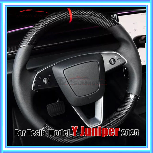 Real Carbon Fiber Steering Wheel Cover for Tesla Model Y Juniper 2025
