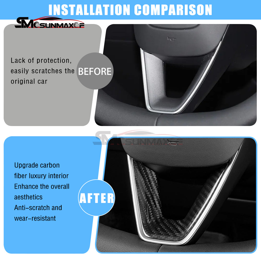 Real Carbon Fiber Steering Wheel Cover Trim for Tesla Model Y Juniper (2025)