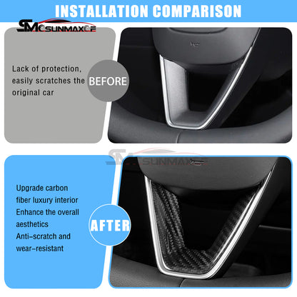 Real Carbon Fiber Steering Wheel Cover Trim for Tesla Model Y Juniper (2025)